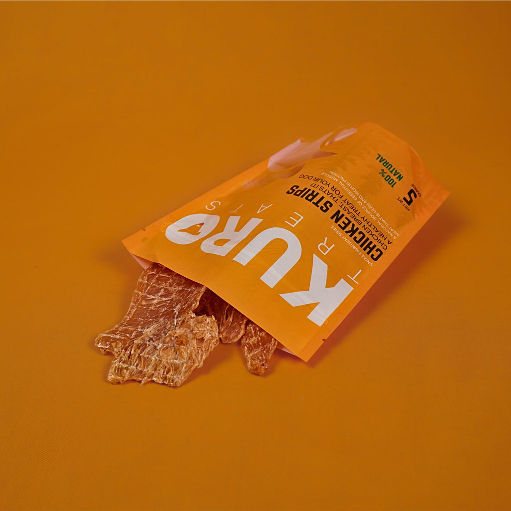 opened bag of chicken strip treat for dogs